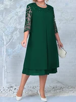 Plus Size Dresses for Women 2025 Embroidery Floral Patchwork Fall Wedding Guest Dress Green Formal Party Prom Womens Clothes