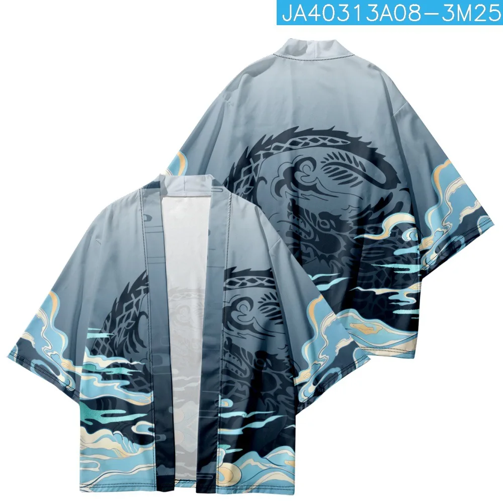 

Beach Yukata Streetwear Japanese Vintage Dragon Print Cardigan Men Women Haori Kimono Robe Clothes