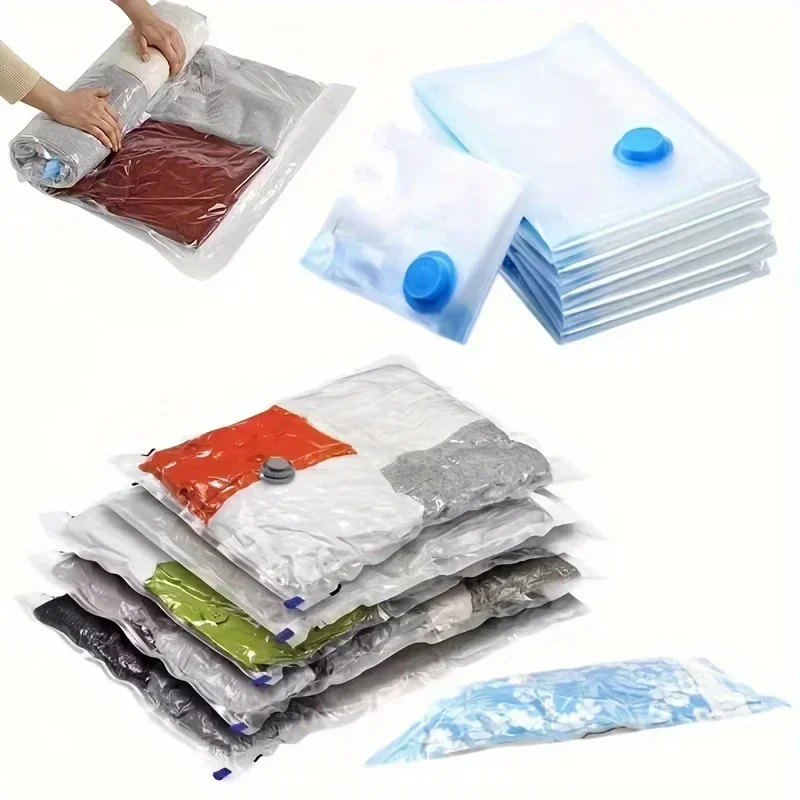 A set of multi size space saving vacuum storage bags with hand pumps - used for storing and organizing clothes and quilts 4