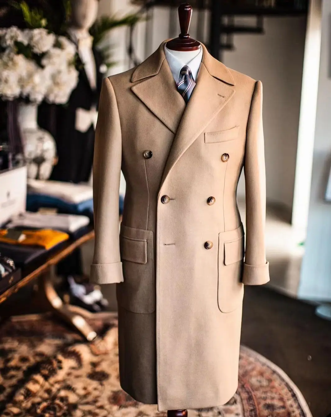 남성용 클래식 영국 스타일 모직 오버코트, 두꺼운 맞춤 제작, 더블 브레스트, 긴 길이 코트, 캐주얼 겨울 패션, 따뜻한 재킷