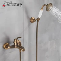 Telephone Style Bathtub Faucet Bathroom Bath Wall Mounted Hand Held Antique Brass Shower Head Kit Shower Faucet Sets 1