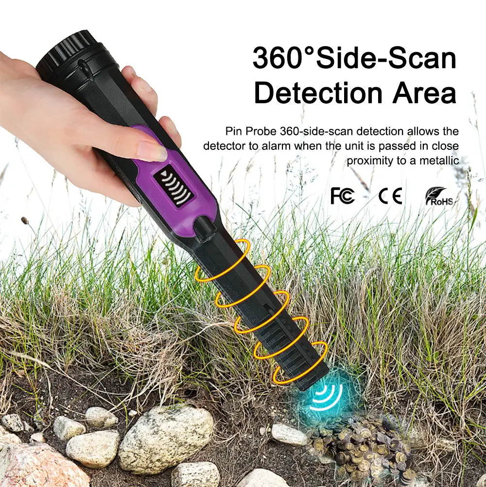 Portable Metal Finder IP68 Waterproof Metal Treasure Finding Tool 360 Side Scan Triple Alarm Modes Multipurpose