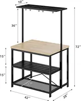 42-Inch Rolling Kitchen Island with Wheels, Microwave Stand & Storage Shelves, 400 LB Capacity Cart in Black & Natural 5