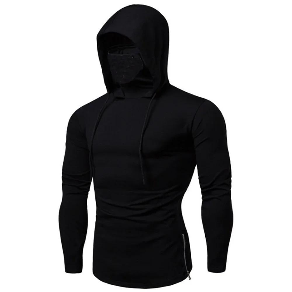 Men Casual Solid Black Gray Hoodies with Mask Long Sleeve Hooded Sweatshirt for Man Sport Fitness Gym Pullover Top Plus Size 5XL