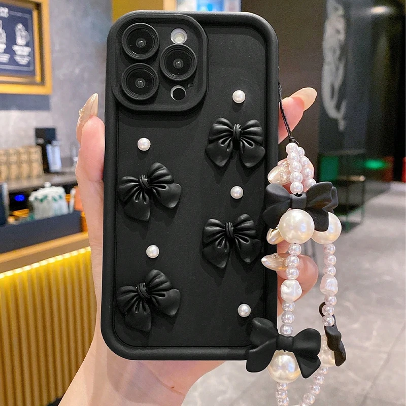 Korean 3D Bowknot Pearl Silicone Soft Phone Case - Shockproof Cover