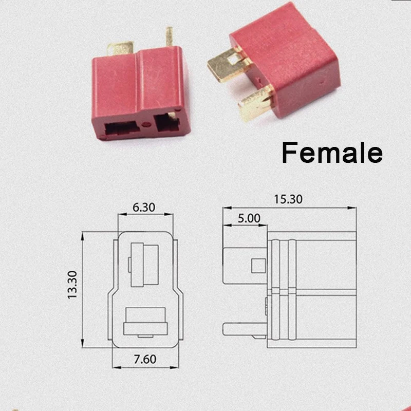 Dix connecteurs Deans T mâle et femelle disposés en ligne, pour batterie RC LiPo.