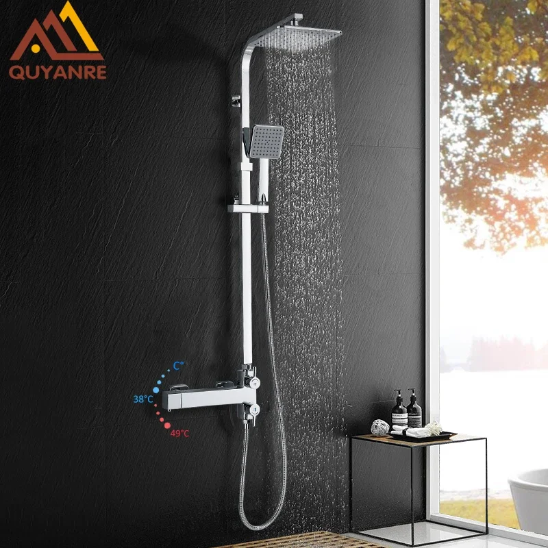 quyanre wanfan gappo thermostatic shower faucet rainfall shower with slide bar bathtub thermostatic shower faucet set312