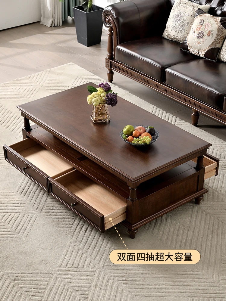 

American country solid wood coffee table vintage living room household small apartment furniture all logs 1.2 1.3 1.4 meters