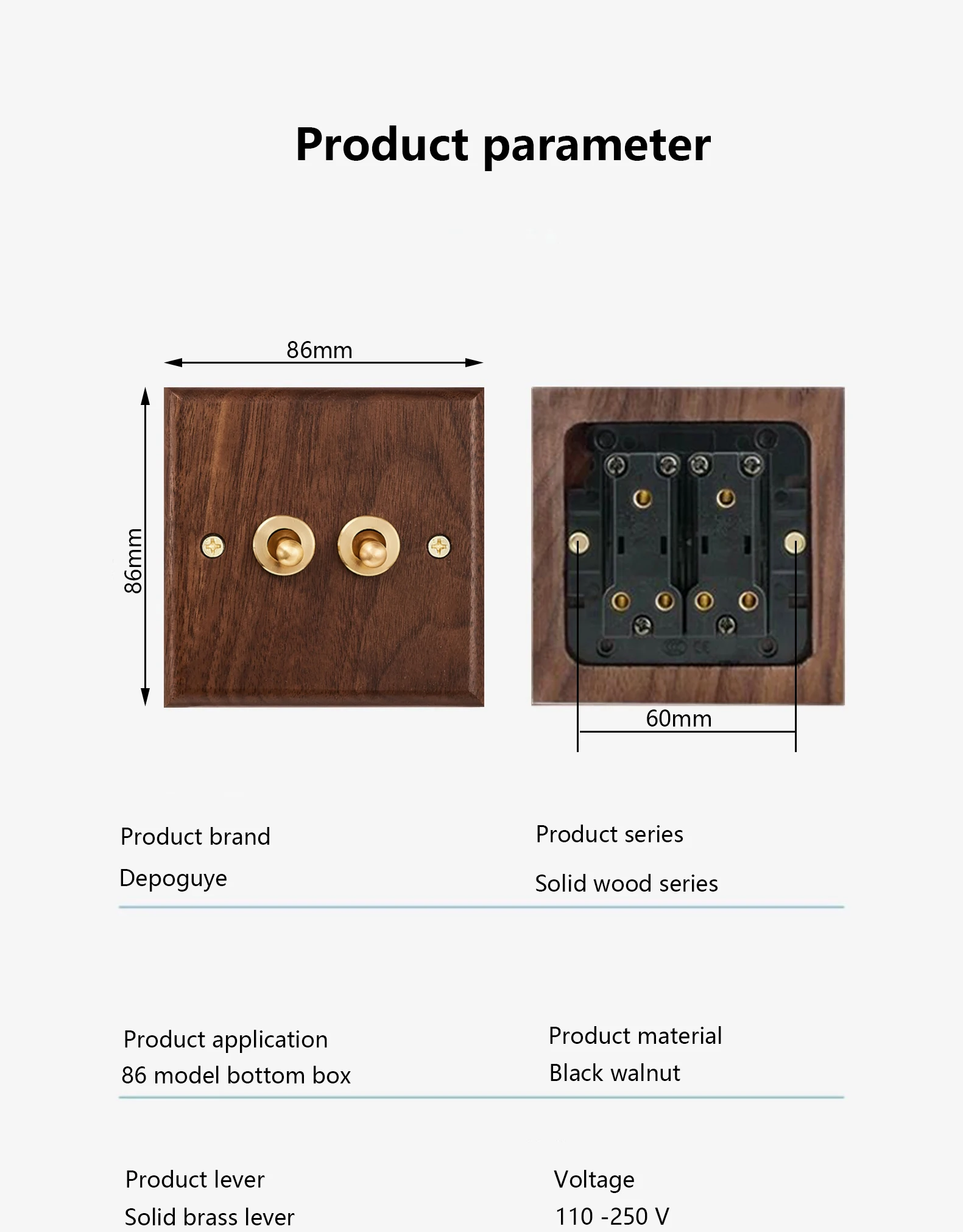 concealed installation black walnut switch