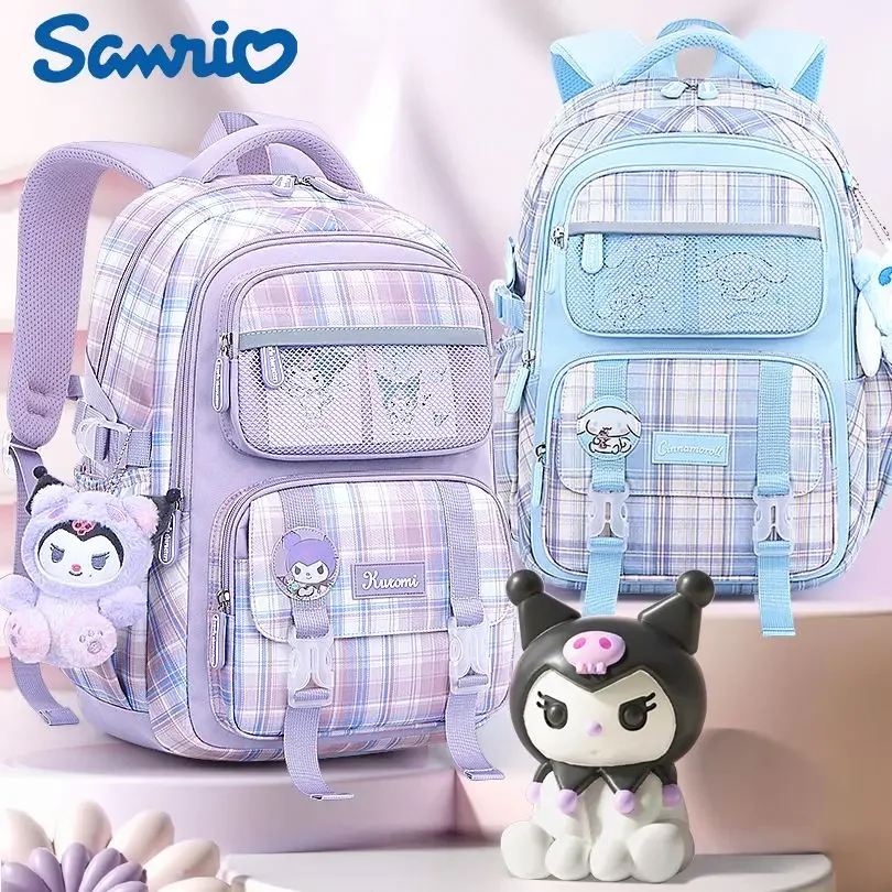 sanrio-schoolbag-primary-school-student-large-capacity-lightweight-children's-spine-protection-kuromi-nylon-waterproof-backpack