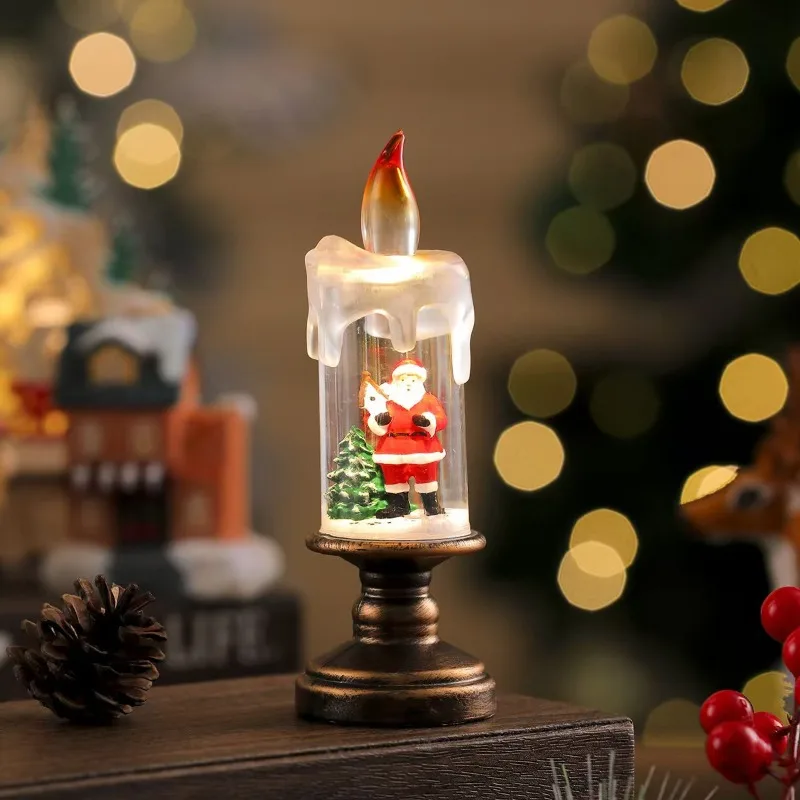New Christmas Decorative Candle Light with Snowfall Effect - Creative Snowflake Night Light  Practical  Christmas  Gift