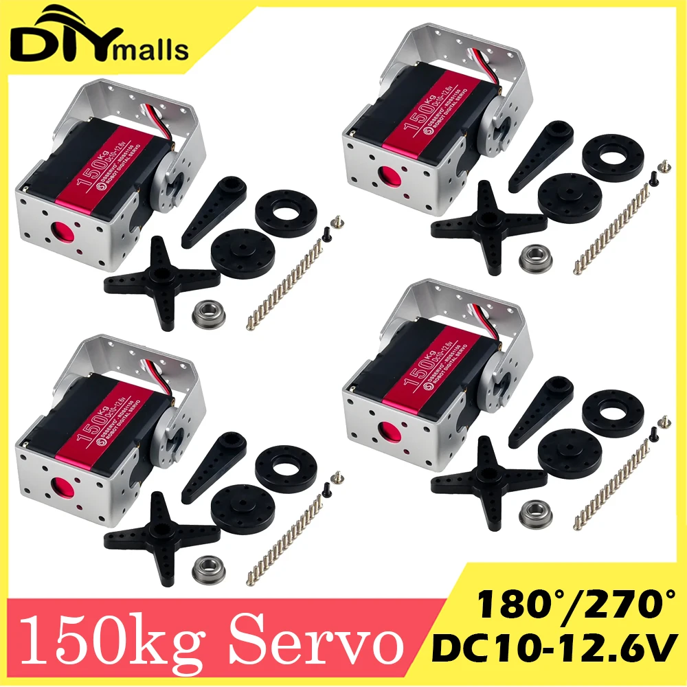 4 Stück 150 kg RDS51150 digitales Servo-Metallgetriebe 12 V 180/270 Grad wasserdicht Ip66 Doppelwelle mit U-Halterung für DIY RC-Autospielzeug