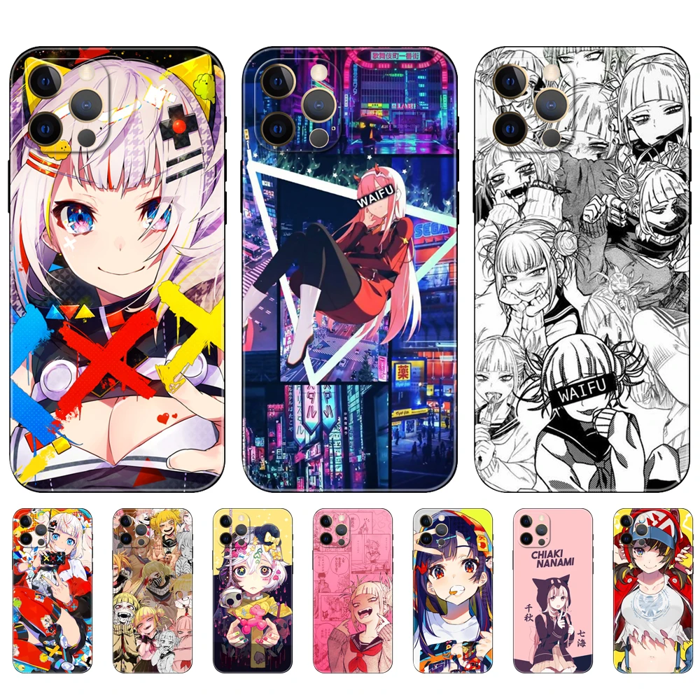 Custodia In Tpu Nero Per Iphone 5 5S Se 2020 6 6S 7 8 Plus X 10 Xr Xs 11 12 13 Mini Pro Max Cover Posteriore Sugoi Senpai Anime Waifu