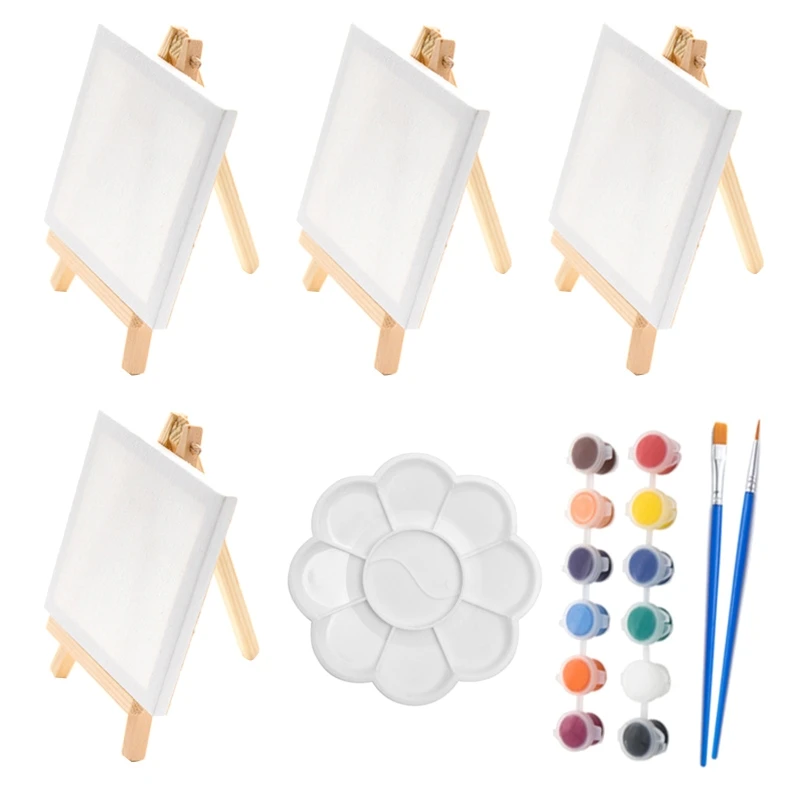 Mini Wooden Easel Painting Canvas Set Acrylic Drawing Paint Kids