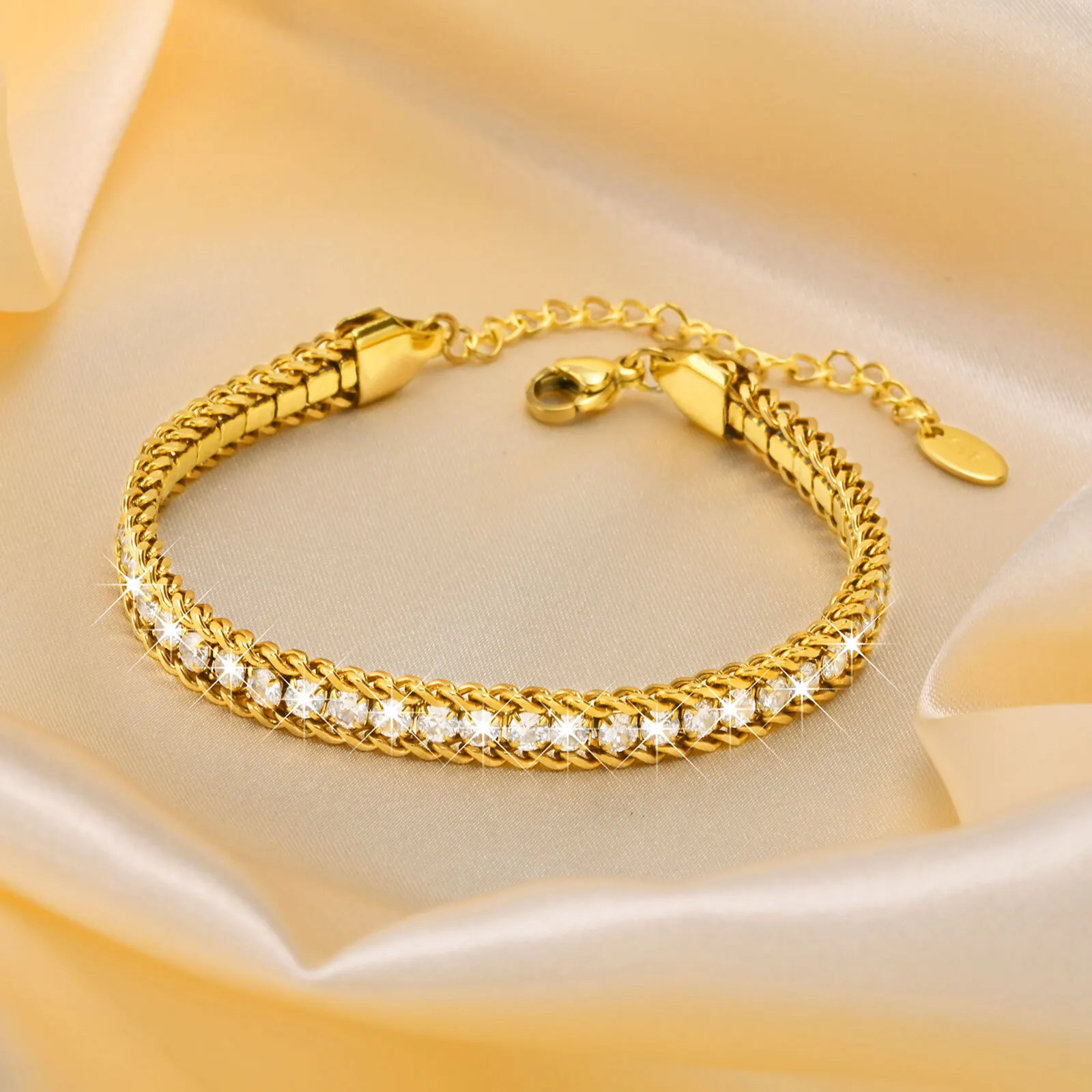 Edelstahl Schmuck Tennis Kette Frauen Armbänder Bling Kubikzircon Gold Farbe Hochzeit Geburtstag Party Valentinstag Geschenk