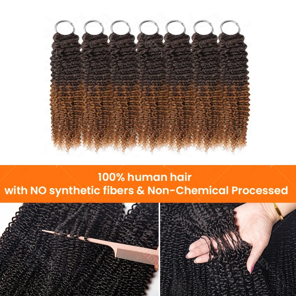 12A Brown With Black Kinky Curly Crochet Human Hair For Bohemian Braids Highlight Golden Brown Small Spirals Curly Crochet Hair 4
