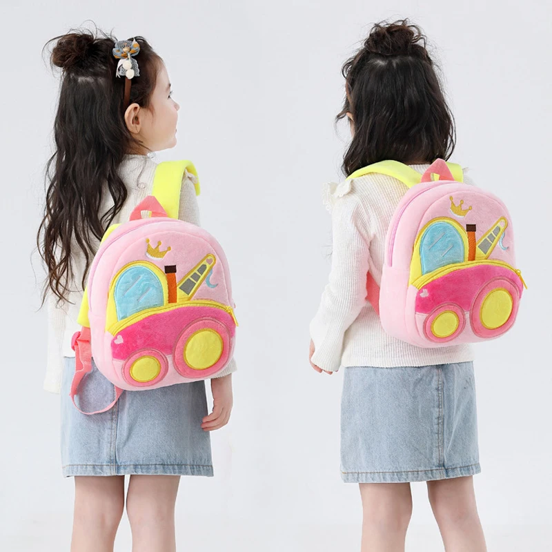 Cute Engineering Car Series Plush Backpack Cartoon Kindergarten Children Mochila Infant School Bags Boy Girls Outing Leisure Bag 4
