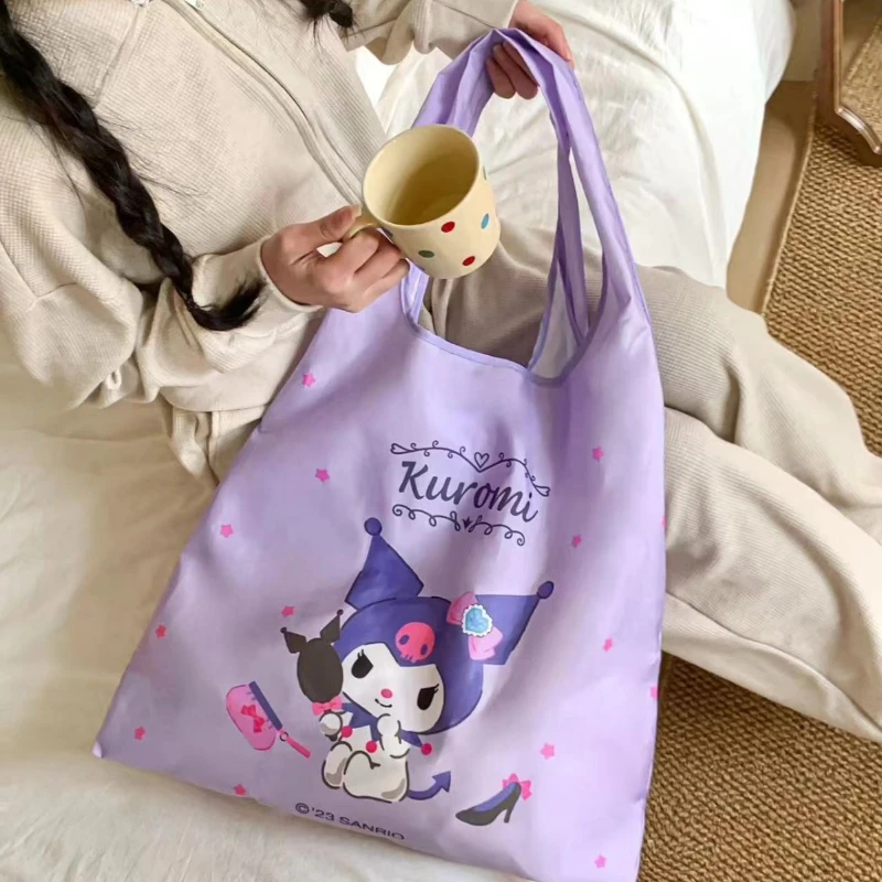 

Новая Складная Экологически чистая сумка для покупок Sanrio Kuromi, большая портативная Портативная сумка для хранения, детский подарок на день рождения