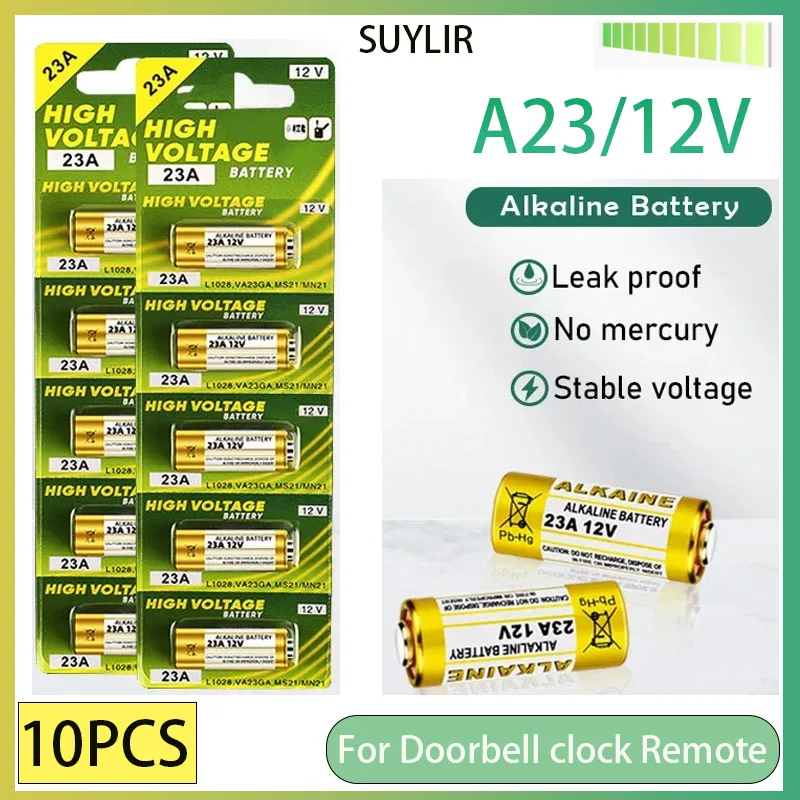 

High Quality 10PCS 12V 23A Dry Alkaline Batteries for Doorbell,car Alarm,walkman 23GA 21/23 A23 A-23 GP23A RV08 LRV08 E23A V23GA