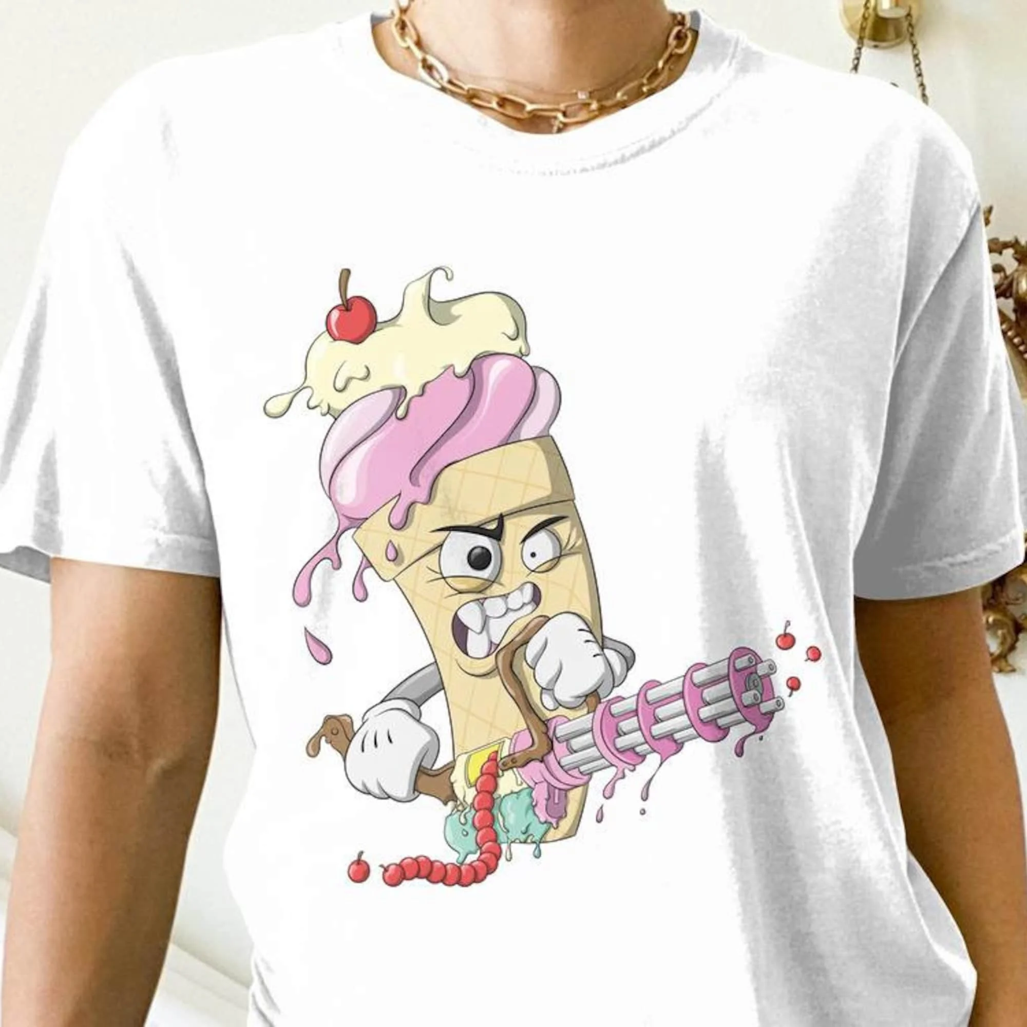 Arma Di Massa Froyo T Shirt Cono Gelato Stile Graffiti Streetwear Gangsta Minigun