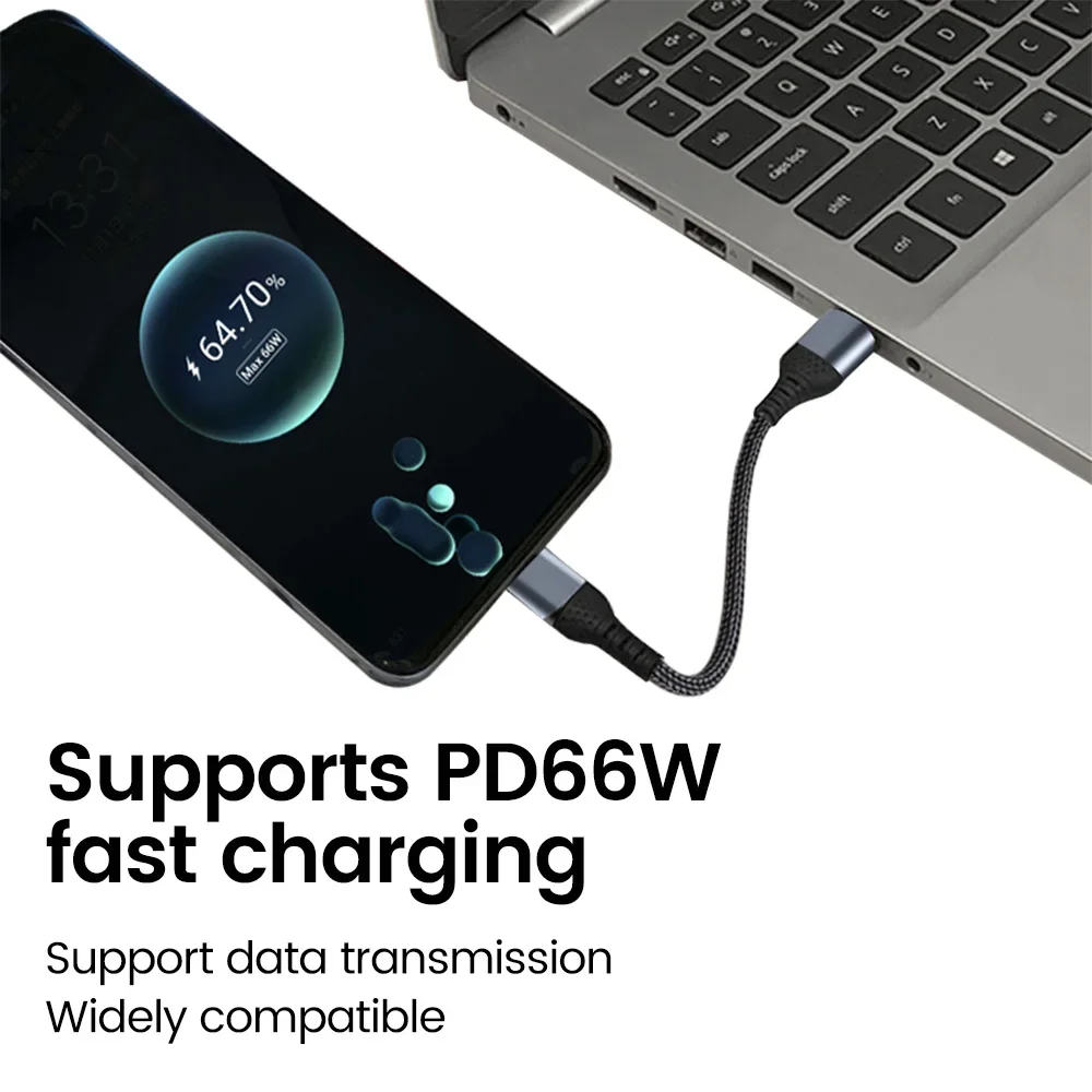 90 ℃   엘보우 USB 타입 C 케이블 66W 6A 타입 C to 타입 C 고속 충전 데이터 케이블 아이폰15용 0.25M/0.5M 짧은 파워뱅크 케이블 타입 C