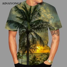 

Summer Popular Short Sleeve Shirts For Men Palm Tree Beach Seascape 3d Print Tees Top Lad Male Casual Fashion Oversized T Shirt