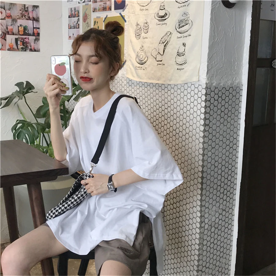 Women's Basic White Slit T-shirt+Letter Printed Short Pants Suit Summer Casual High Street Oversized Outfit Ladies Two Piece Set womens loungewear