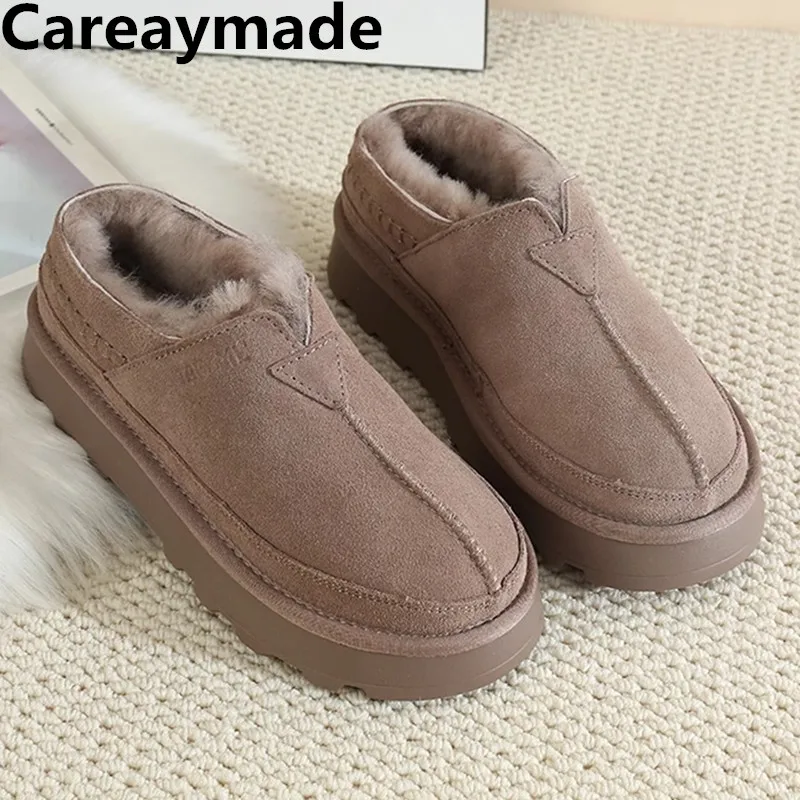 

Женские ботинки Careaymade из натуральной кожи в этническом стиле, зимние ботинки со вставкой из кожи и меха, шерстяные низкие ботинки для пучка