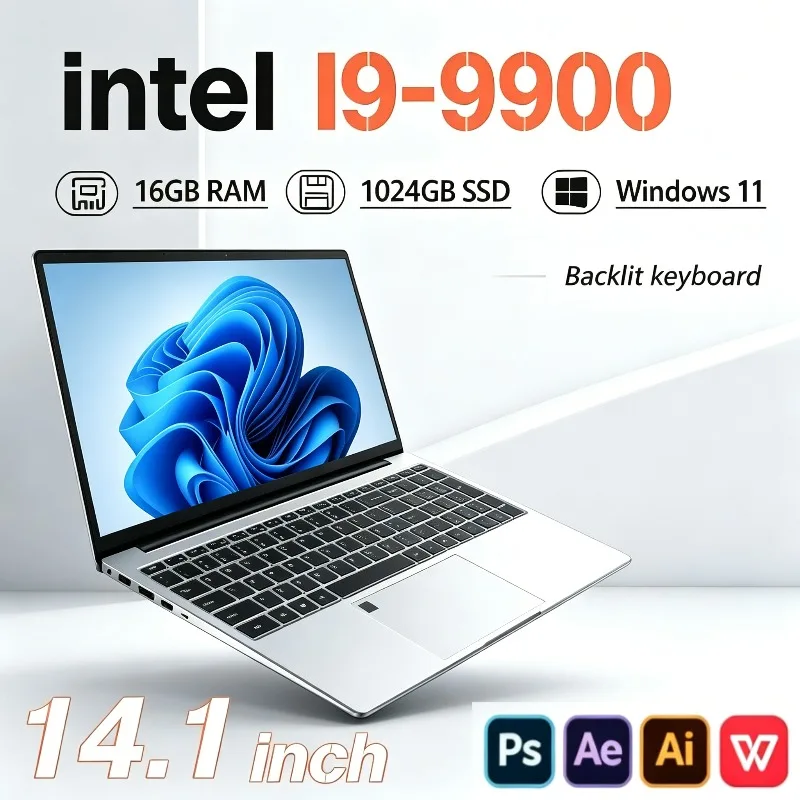 2026 인텔 코어 i9 9900 1TB/2TB SSD 노트북 14.1인치 신형 휴대용 노트북, 16GB DDR4, 윈도우 11 프로, 사무용 및 게임용 PC