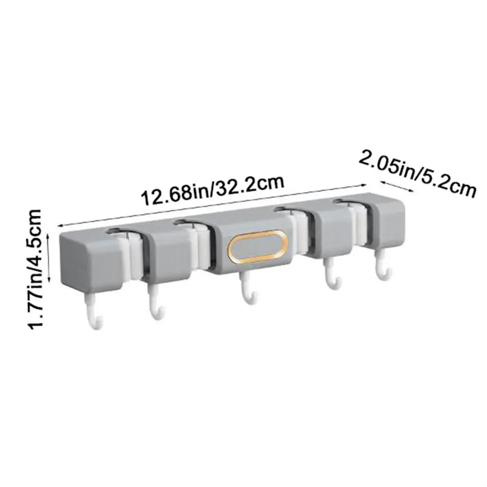 Plastic Wall-Mounted Mop Holder Self-Adhesive Waterproof Broom Mop Holder Space Saving Punch-Free Broom Storage Rack Bathroom