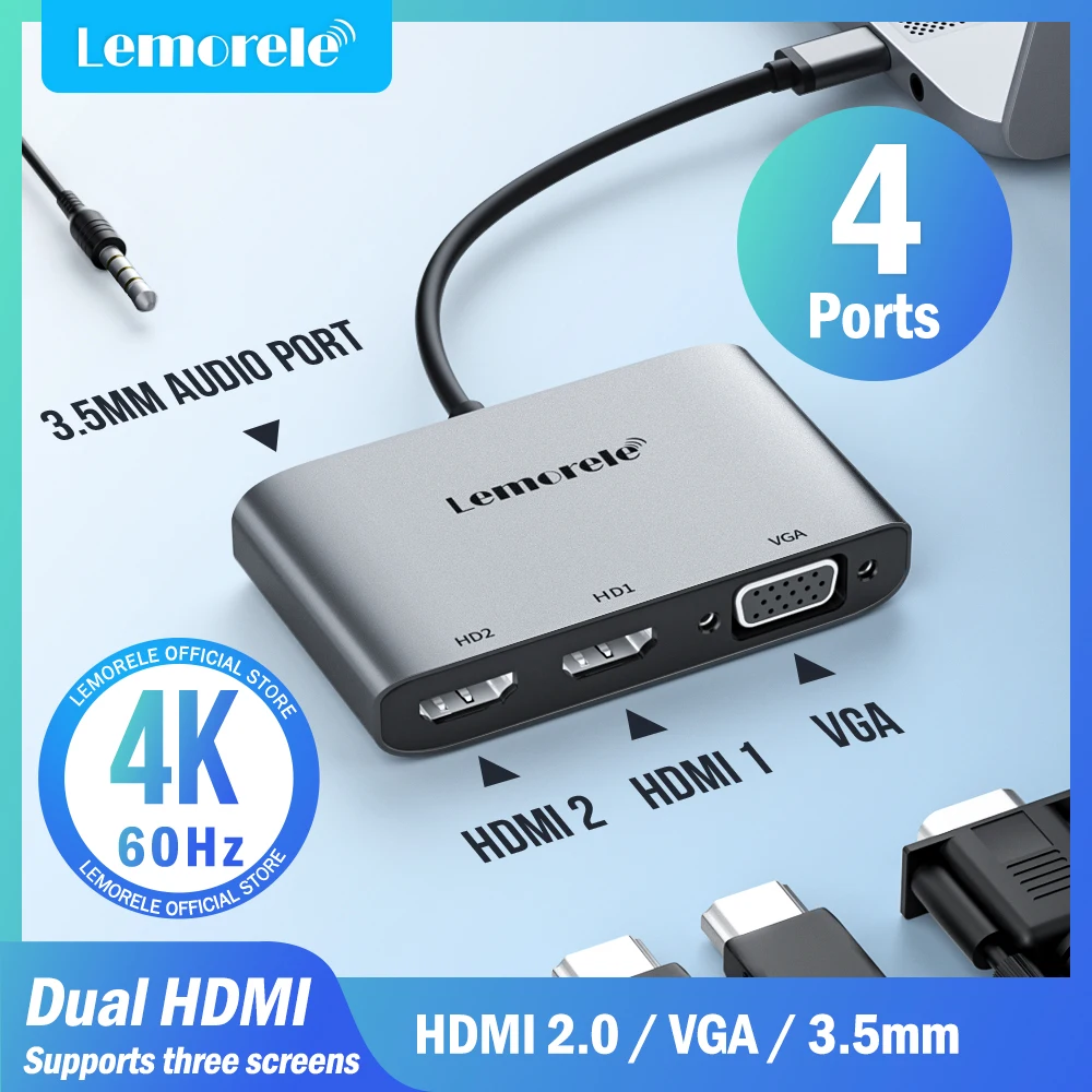 LemoreleTC204KHDMISplitterAdapterCable4in1USBCToHDMIHUB