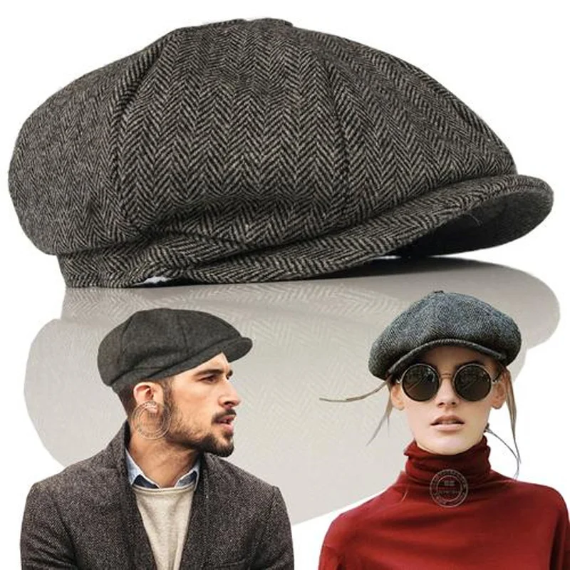 Classic Wool Newsboy Caps Men Herringbone Flat Caps Gatsby Lvy Cabbie Hat Vintage Woolen Driving Hats Winter Peaky Blinders 5