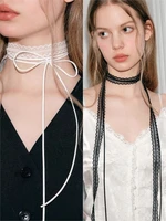 2 pièces rétro dentelle ruban arc tour de cou femmes mode Simple Double couche Long gland collier polyvalent cou ornement accessoires 1