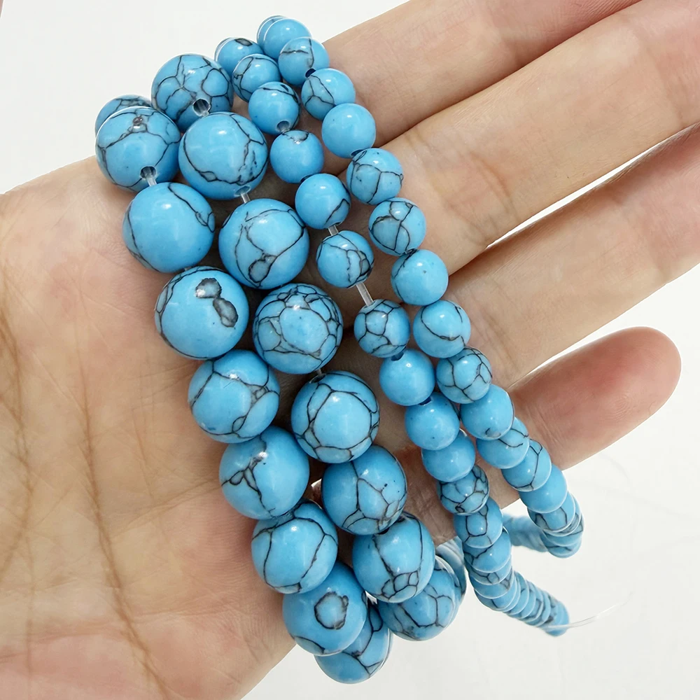Naturstein Chinesisch Blau Türkis Runde Lose Perlen 15" Strang 6 8 10 12MM Auswahlgröße
