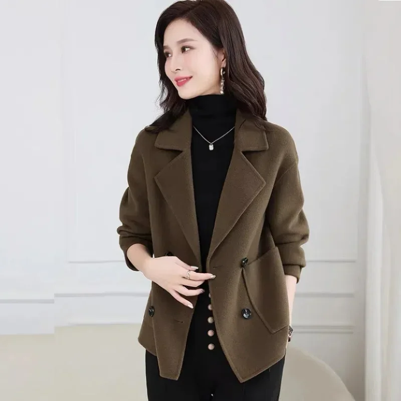 2024 Drop Shoulder Loose Handmade Wool Coat Women Autumn Winter Double-Sided Cocoon Woolen Short Coat Oversized Solid Color