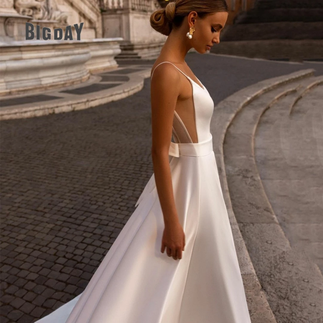 Elegant Wedding Dress For Woman Sweetheart-Neck A-Line Spaghetti Straps Open Back Bride Gown Train Vestidos De Novia Customized 4
