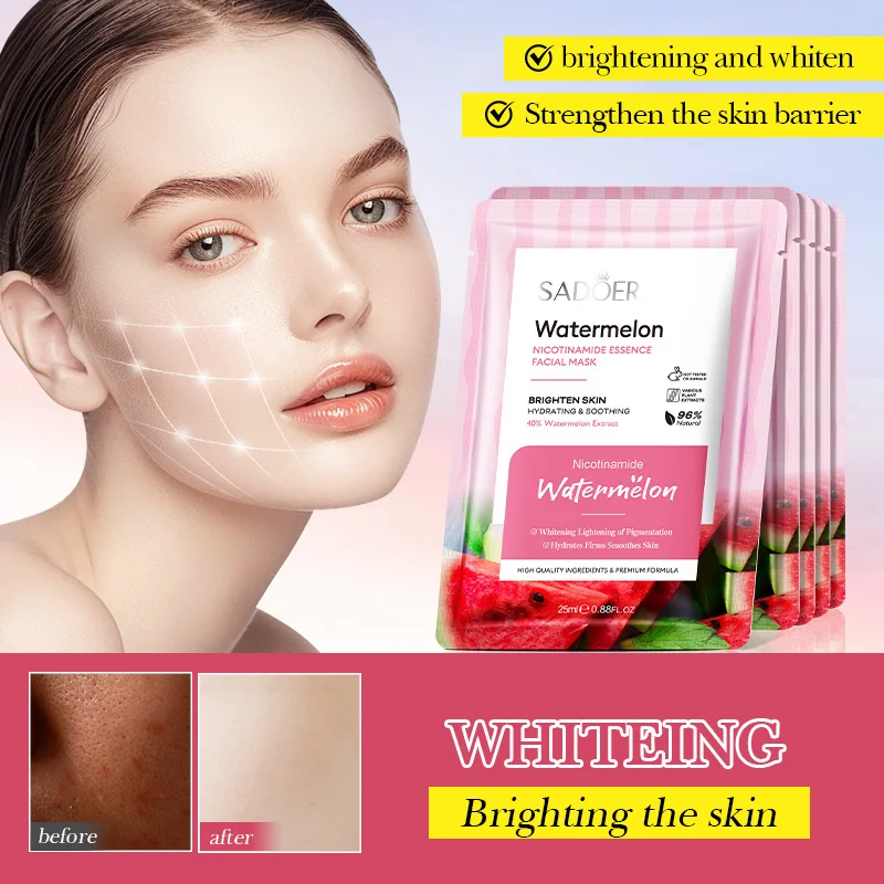 5/10pcs SADOER Watermelon Nicotinamide Facial Masks Face Moisturizing Brightening Hydrating Face Mask Facial Skin Care Products