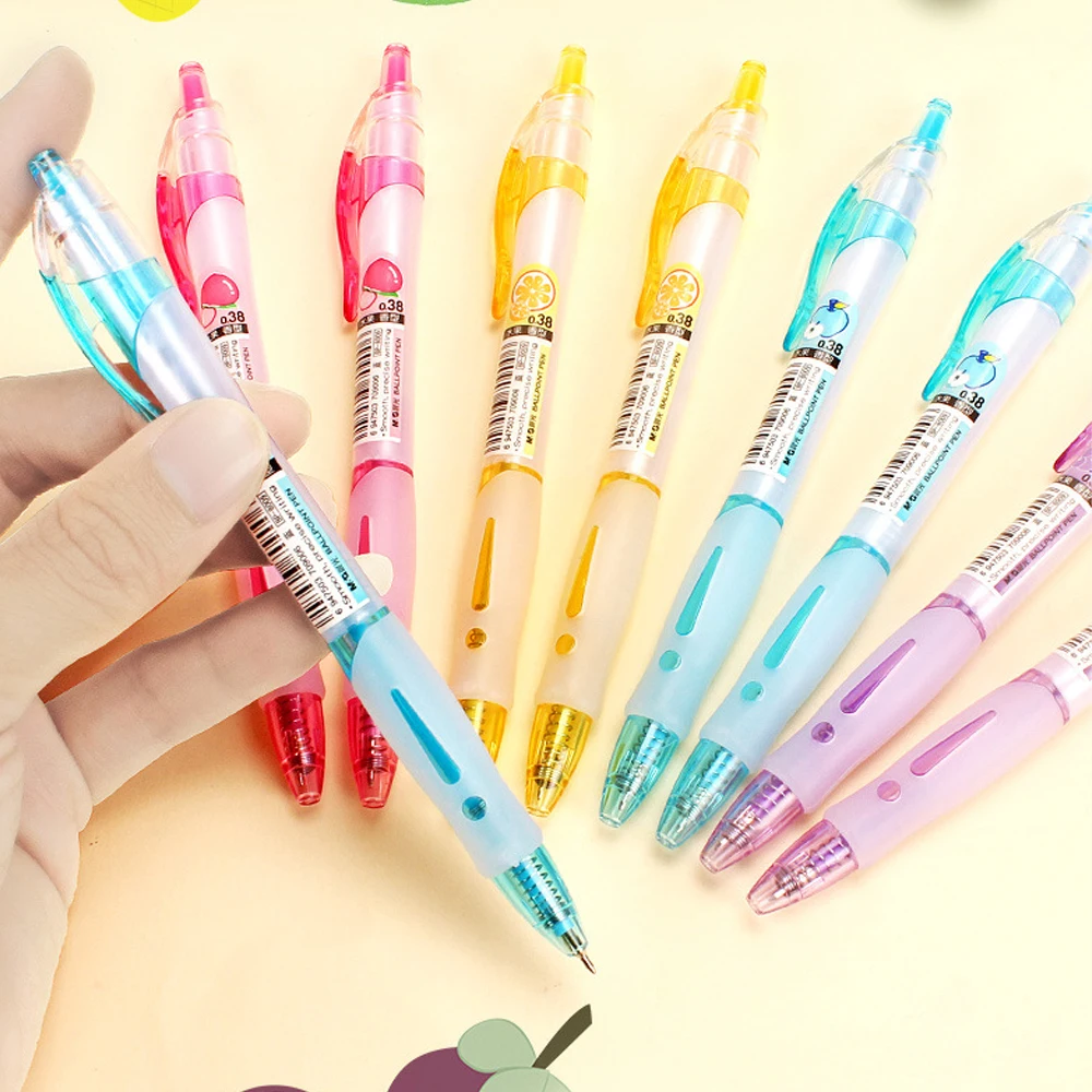 1Pcs Color Press Type Ballpoint Pen 0.38mm Ultra-thin Nib Student Test Button Retractable Ballpoint Pen Import Office Oil Pen 50 100pcs r125 4w test pin p125 b1 receptacle brass tube needle sleeve seat wire wrap probe sleeve length 38mm outer dia 2 36mm