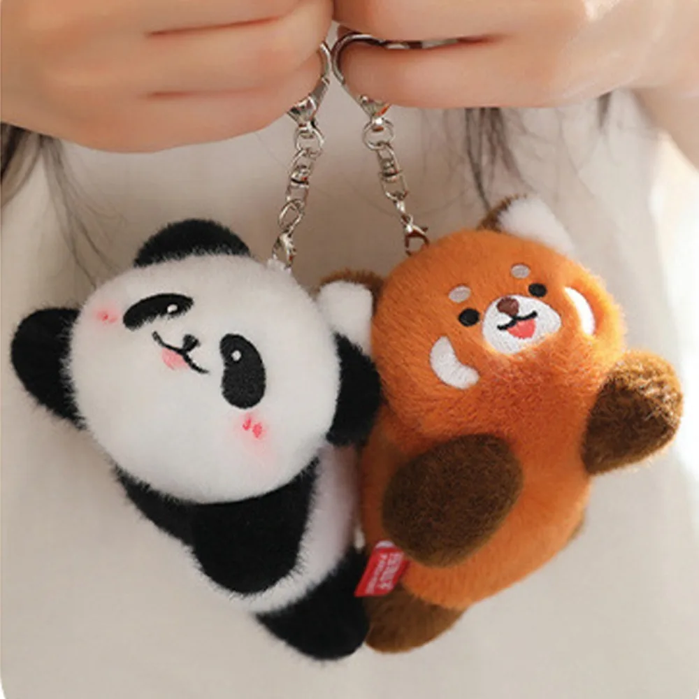 Children Gift Rotating Tail Panda Keychain Animal Stuffed Panda Pendant Cartoon Cute Raccoon Keyring Best Gifts