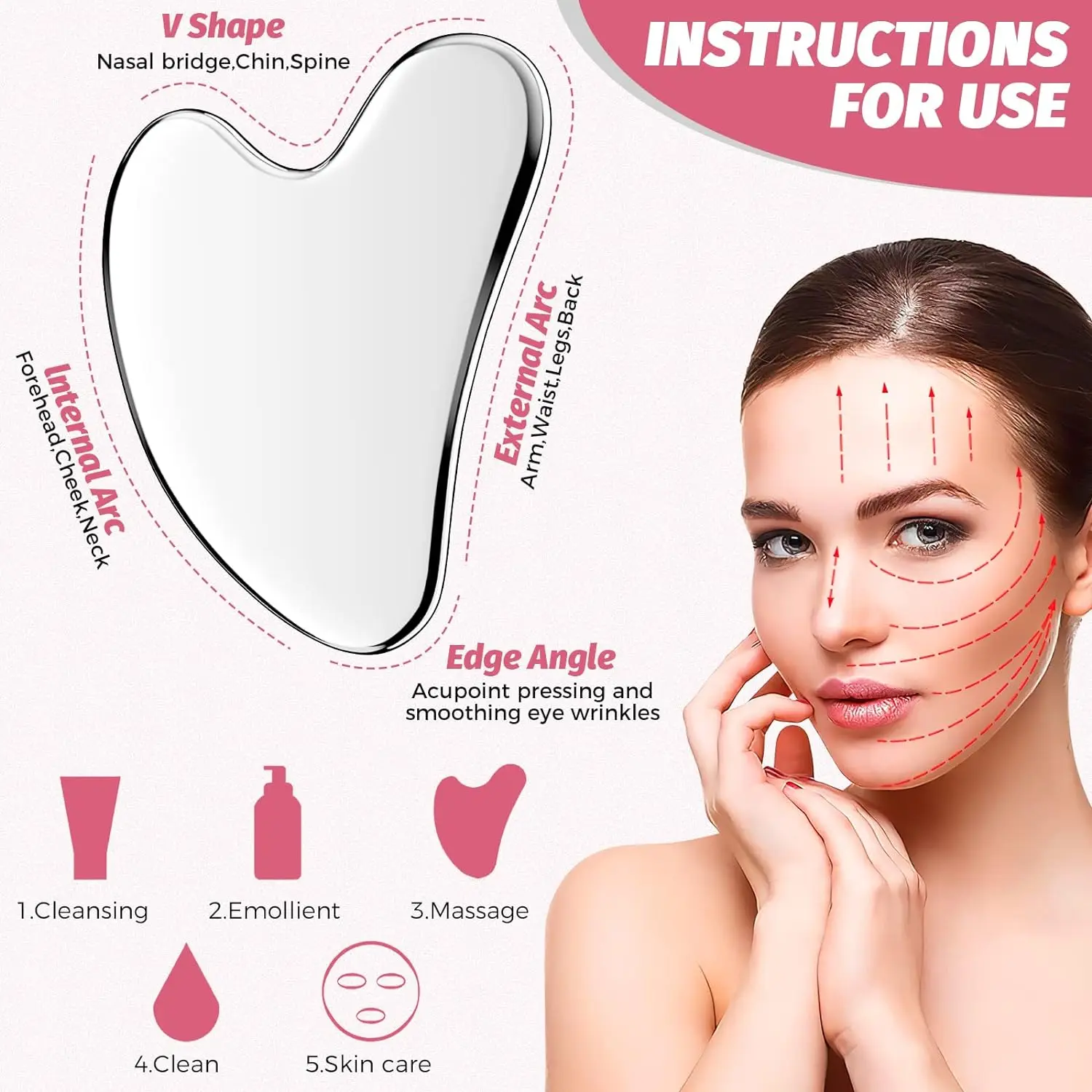 Gua Sha Board Facial Massage Tool Stainless Steel SUS304