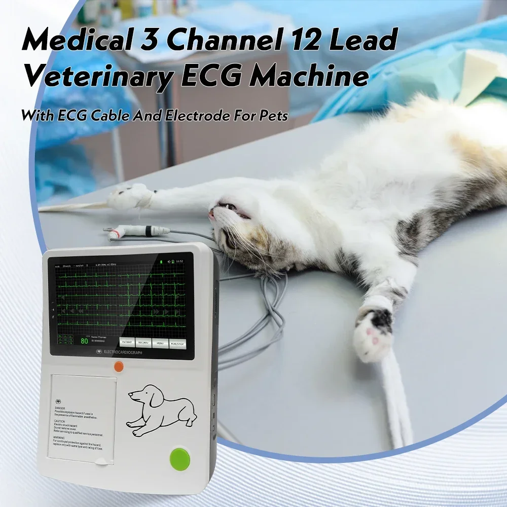 ECG Machine 3 Channel 12 Lead 7"Touch Screen Veterinary Vet Electrocardiograph For Pets with Thermal printer