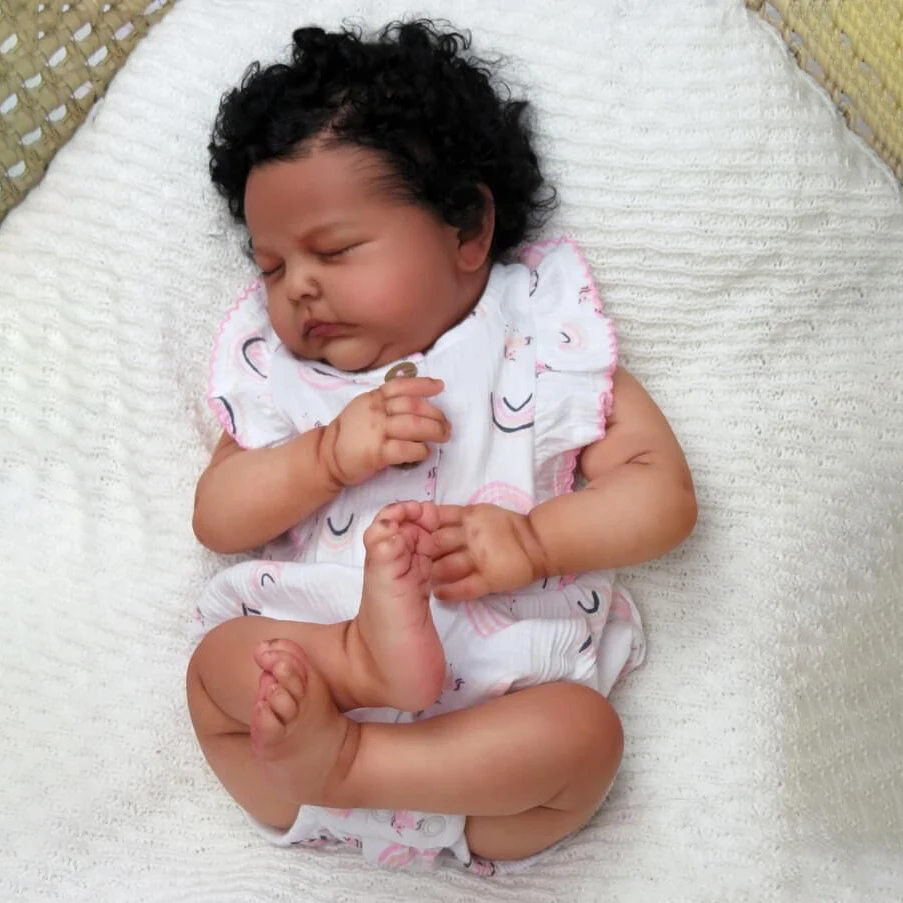 

NPK 20 inch Already Finished Painted Reborn with dark brown skin Newborn Tessa 3D Skin Hand Detailed Painted Skin Visible Veins