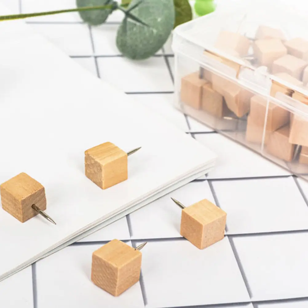 50개입 오리지널 나무 푸시핀 부드러운 헤드 창의적인 압정 사무실 학교 가정 코르크보드 지도 사진 장