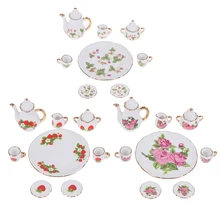 

8pcs Dollhouse Miniature Restaurants Goods Porcelain Tea Set Plate Cup Plate Flower Print Dollhouse Furniture Accessories Toys