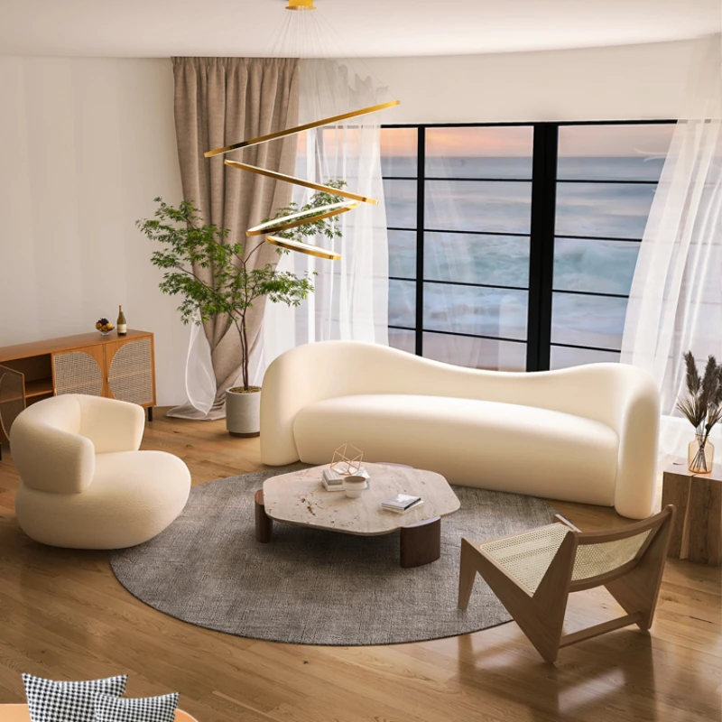 

Living room, small apartment, lamb's wool, special-shaped technology cloth, net red, Nordic white sofa