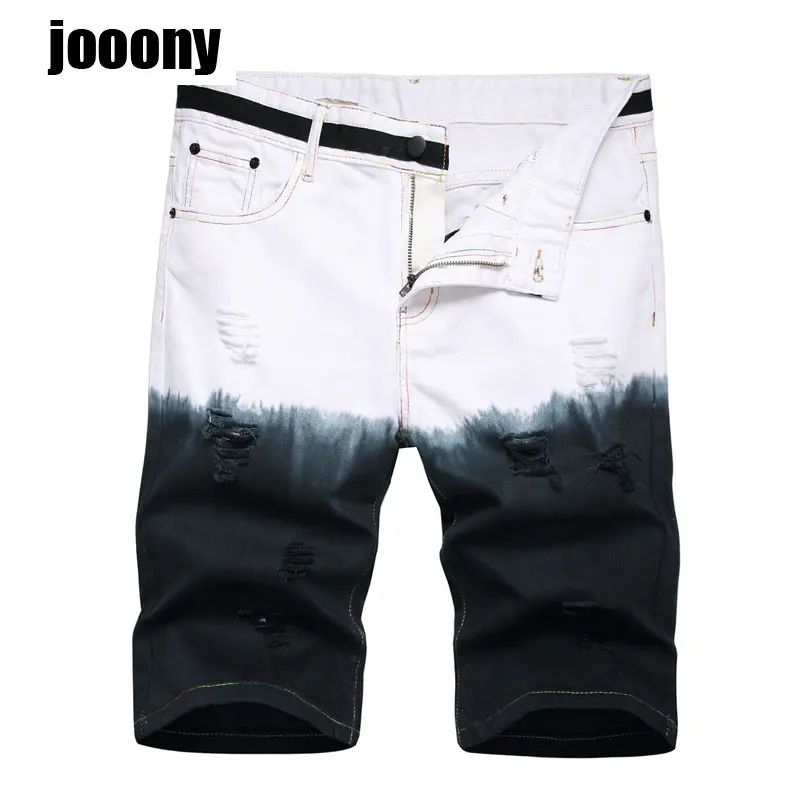 

Tie-Dye Gradient Color Slim Fit High Quality Denim Shorts Male Brand Clothes Summer New Men's Short Jeans Fashion Casual Hole