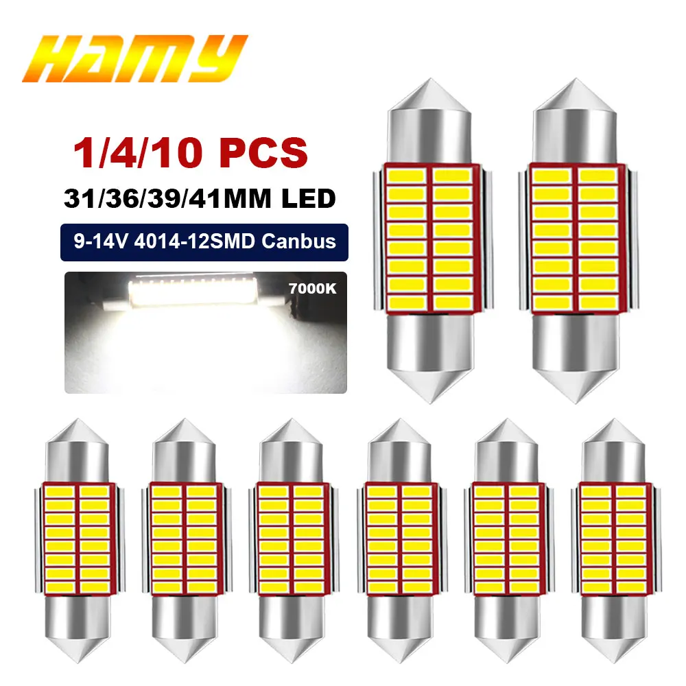 

1/4/10 C5W Festoon LED Bulb Canbus 31mm 36mm 39mm 41mm 12V 4014SMD 7000K White Car Interior Dome Door Trunk License Plate Lights