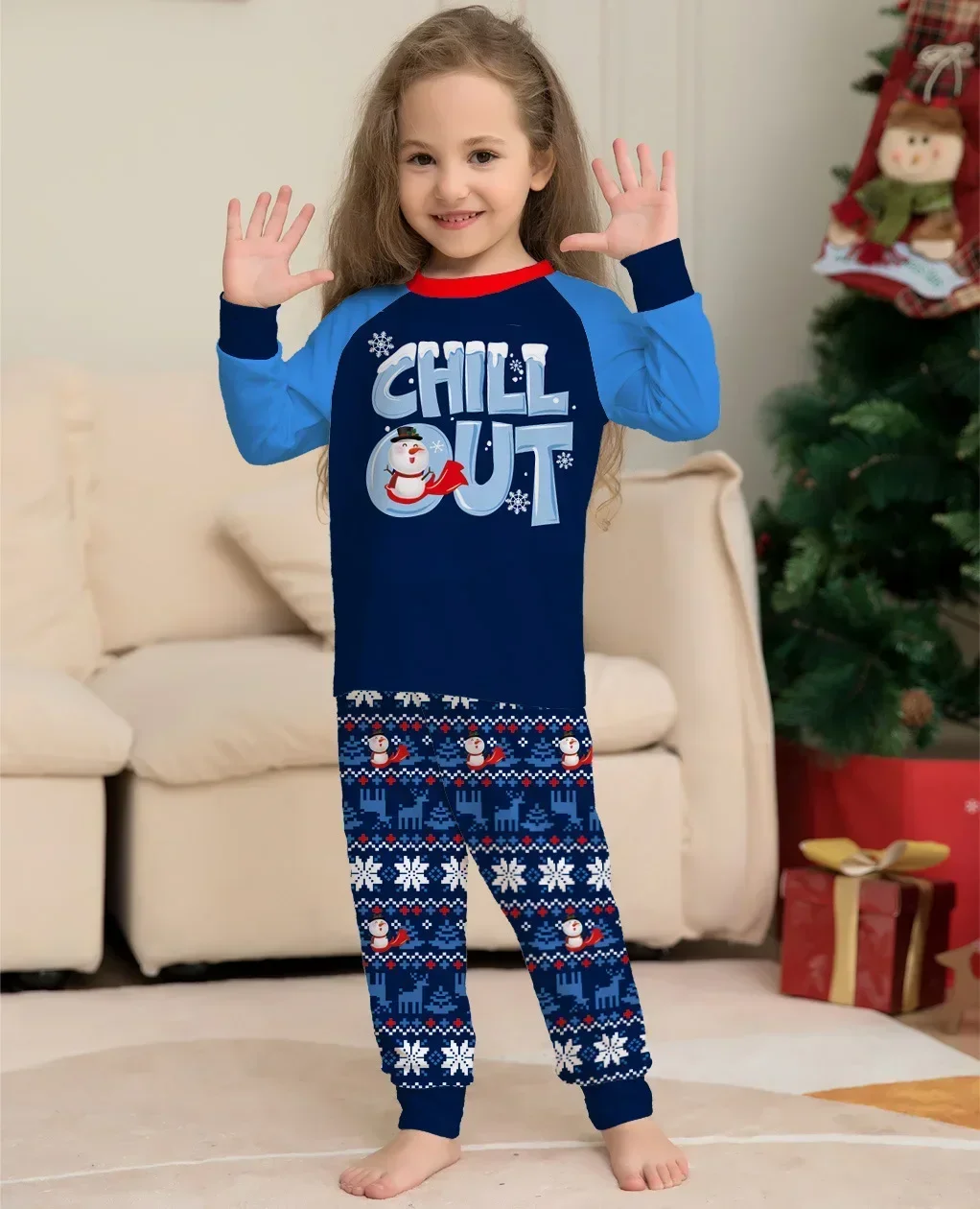 Letter Patchwork Print Christmas Pajamas Family Matching Outfits Parent-child  Clothing 2 Set Baby&Dog Romper Pjs Xmas Look 5