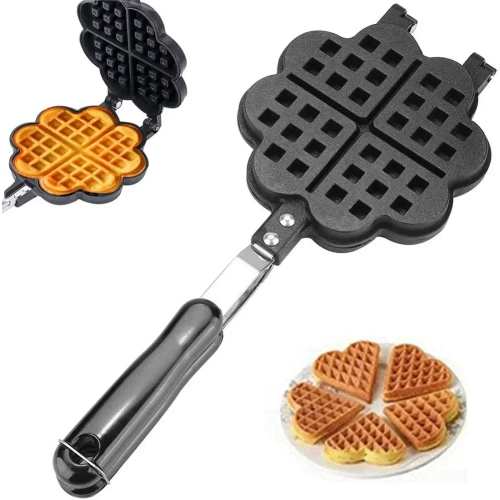 Heart Shaped Waffle Cake Mold Pot Non Stick Double Side Biscuits Muffin Mould Pot Bakeware Easy Breakfast Cooking for Household
