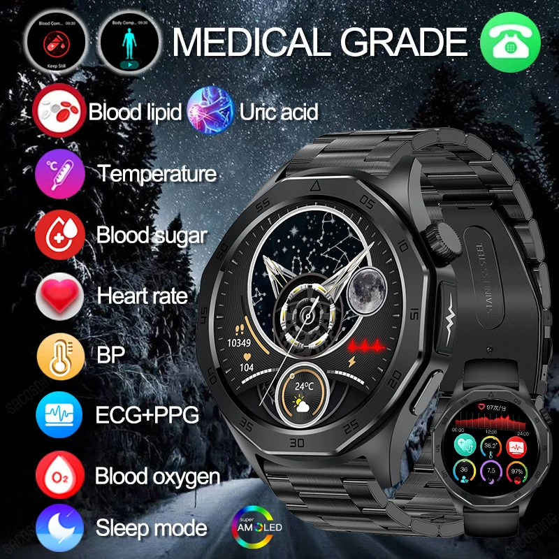 

Blood Lipids Uric Acid Blood Sugar Smart Watch ECG+PPG+HRV Heart Rate Blood Body Composition Bluetooth Call Sport Smartwatch SOS